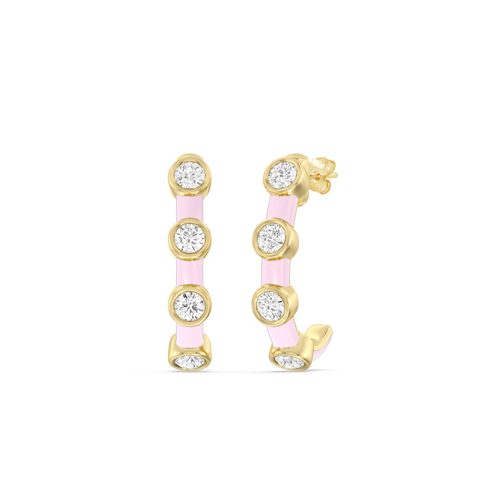 Diamond Crescent Hoops in Ceramic with 14KT Yellow Gold / Lavender Rose / 3/4 Cut Diamond in 14KT Yellow Gold / Lavender Rose / 3/4 view 1
