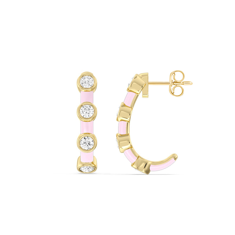 Diamond Crescent Hoops in Ceramic with 14KT Yellow Gold / Lavender Rose / 3/4 Cut Diamond in 14KT Yellow Gold / Lavender Rose / 3/4 view 2

