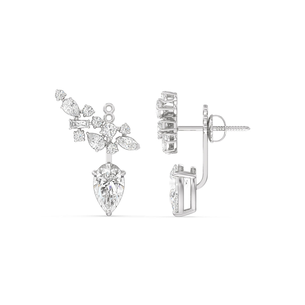 Cluster Pear Drop Earrings with 14KT White Gold / Lab / 6 1/3 Cut Diamond in 14KT White Gold / Lab / 6 1/3 view 5
