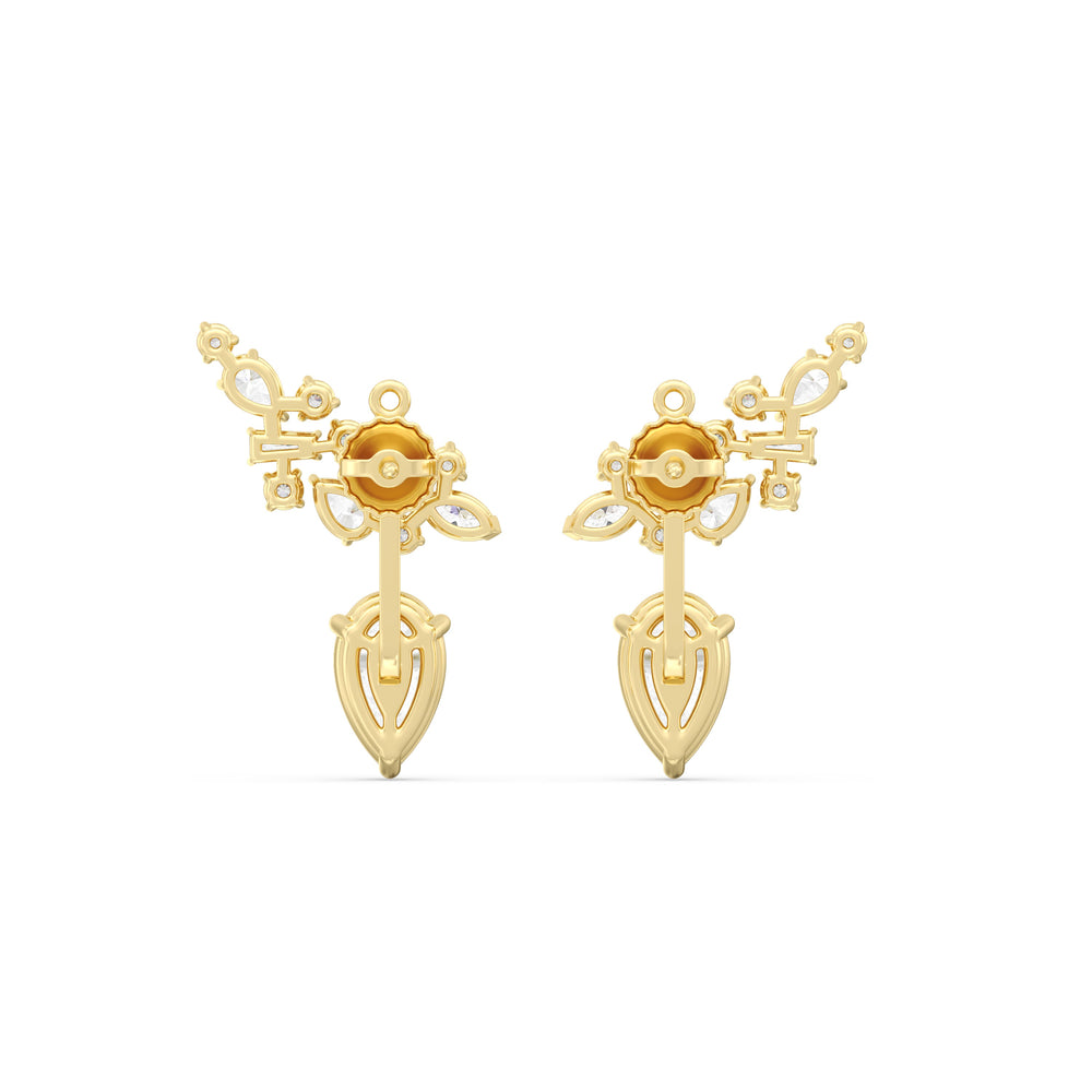 Cluster Pear Drop Earrings with 14KT Yellow Gold / Lab / 6 1/3 Cut Diamond in 14KT Yellow Gold / Lab / 6 1/3 view 6
