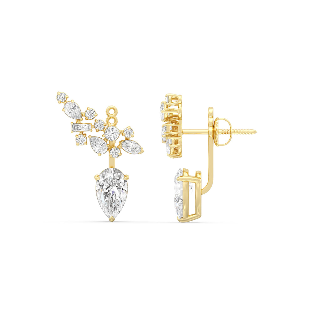 Cluster Pear Drop Earrings with 14KT Yellow Gold / Lab / 6 1/3 Cut Diamond in 14KT Yellow Gold / Lab / 6 1/3 view 5
