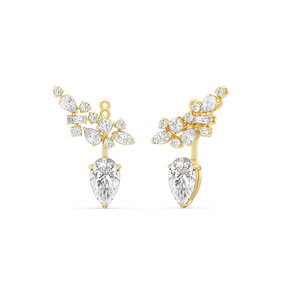 Cluster Pear Drop Earrings with 14KT Yellow Gold / Lab / 6 1/3 Cut Diamond in 14KT Yellow Gold / Lab / 6 1/3 view 2
