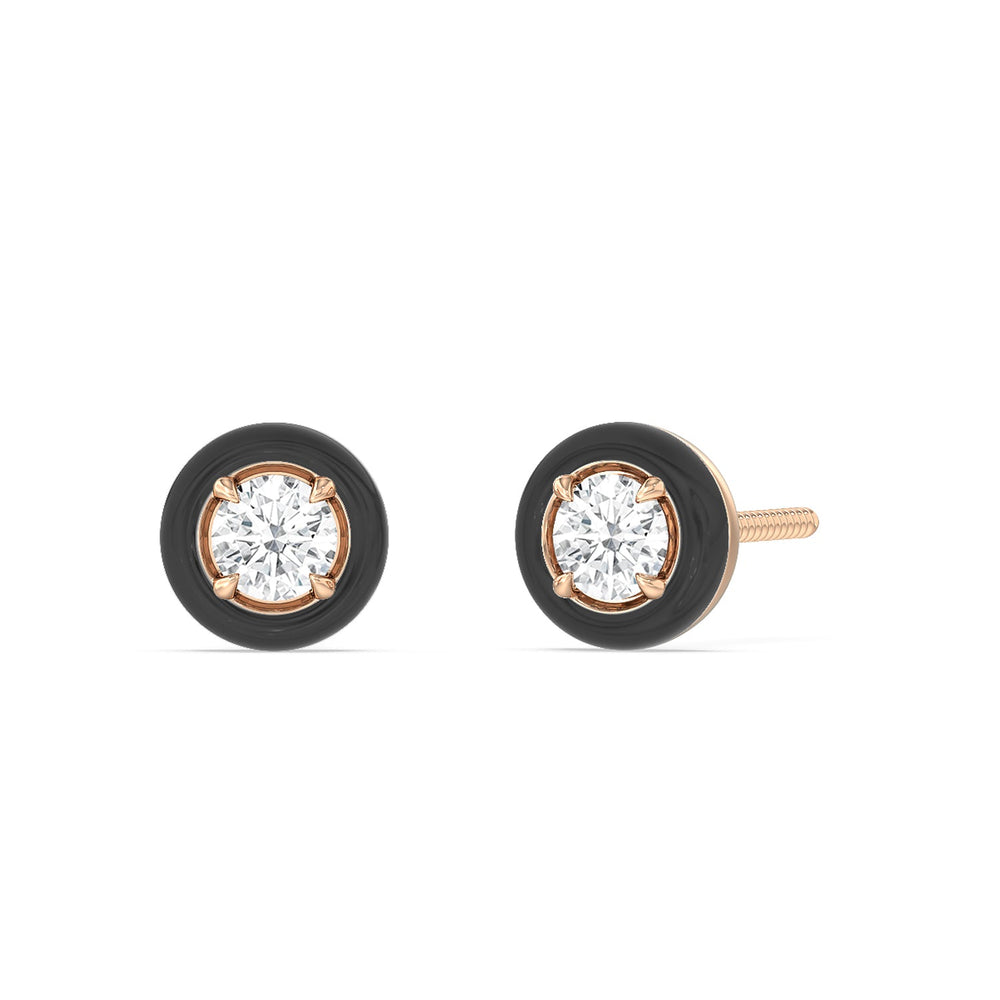 Round Bezel Studs in Ceramic with 14KT Rose Gold / Midnight / 1/2 Cut Diamond in 14KT Rose Gold / Midnight / 1/2 view 1
