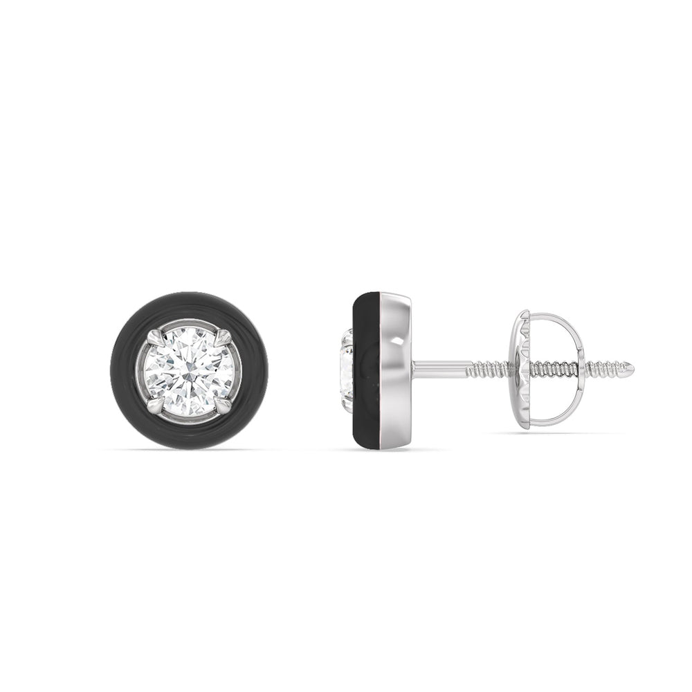 Round Bezel Studs in Ceramic with 14KT White Gold / Midnight / 1/2 Cut Diamond in 14KT White Gold / Midnight / 1/2 view 2
