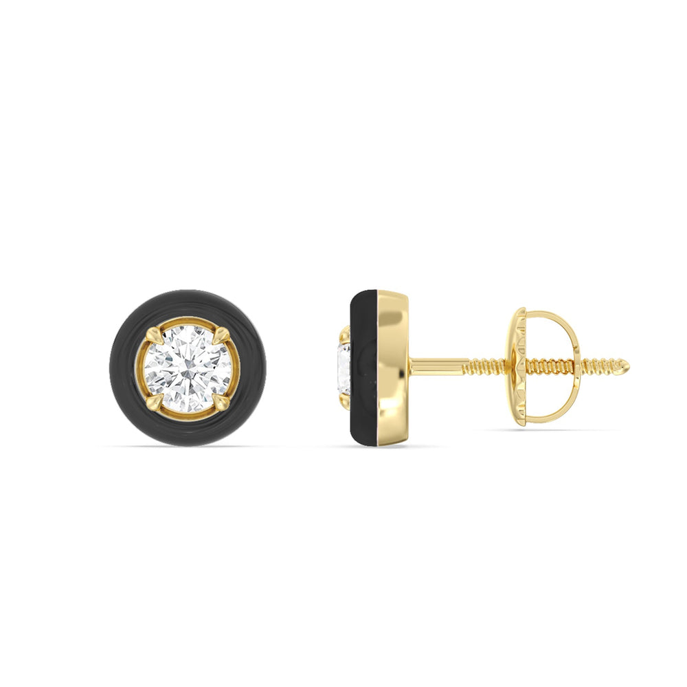 Round Bezel Studs in Ceramic with 14KT Yellow Gold / Midnight / 1/2 Cut Diamond in 14KT Yellow Gold / Midnight / 1/2 view 2

