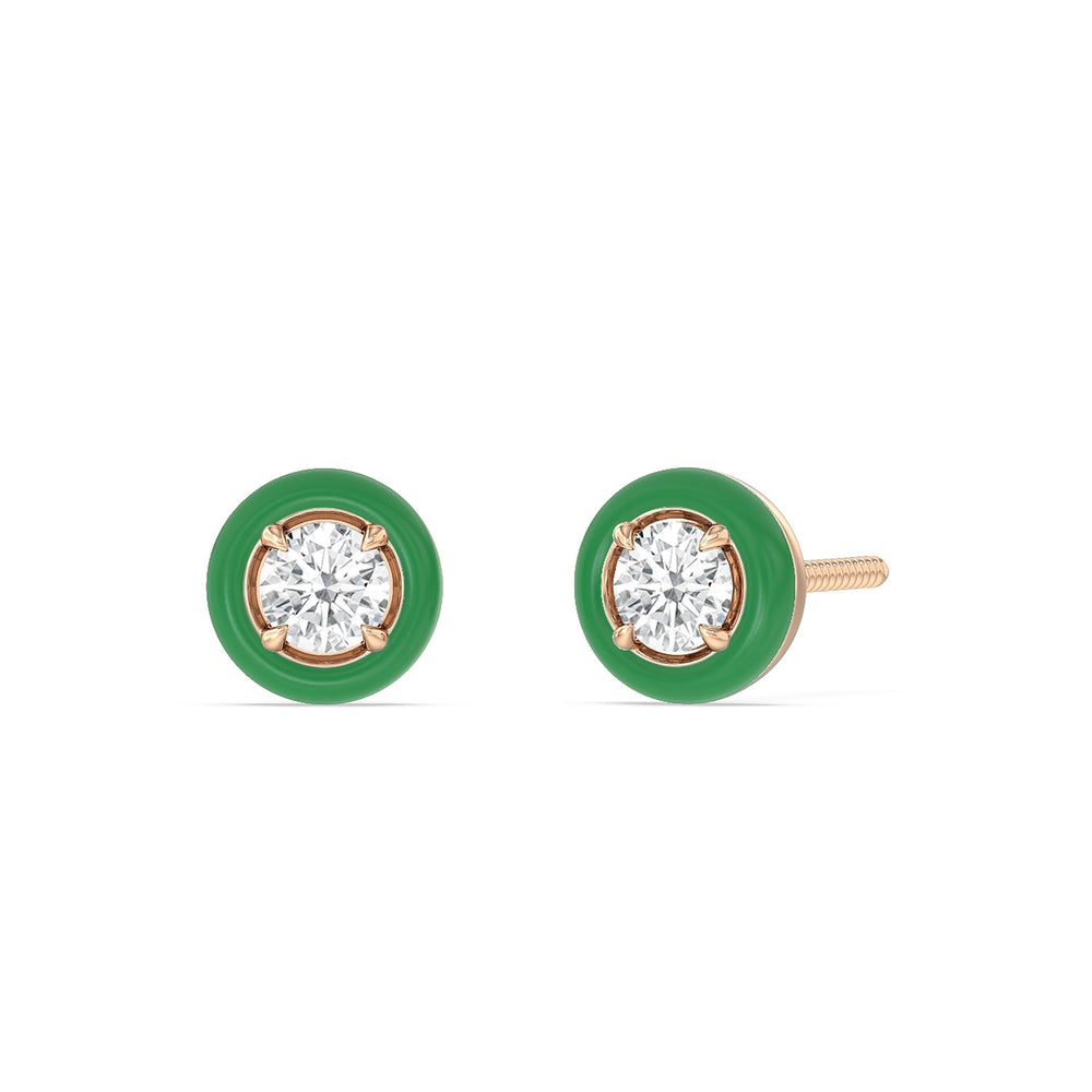Round Bezel Studs in Ceramic with 14KT Rose Gold / Evergreen / 1/2 Cut Diamond in 14KT Rose Gold / Evergreen / 1/2 view 1
