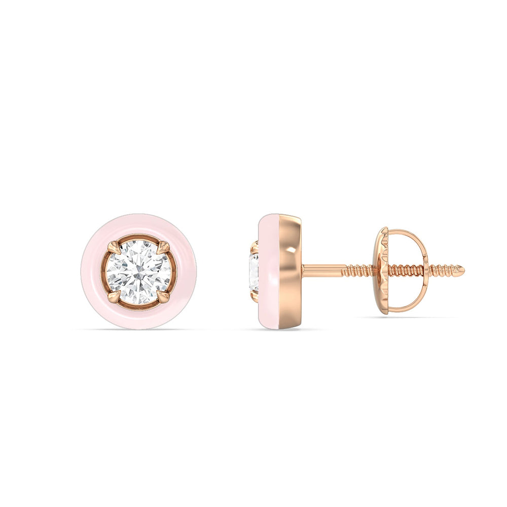 Round Bezel Studs in Ceramic with 14KT Rose Gold / Lilac Blush / 1/2 Cut Diamond in 14KT Rose Gold / Lilac Blush / 1/2 view 2
