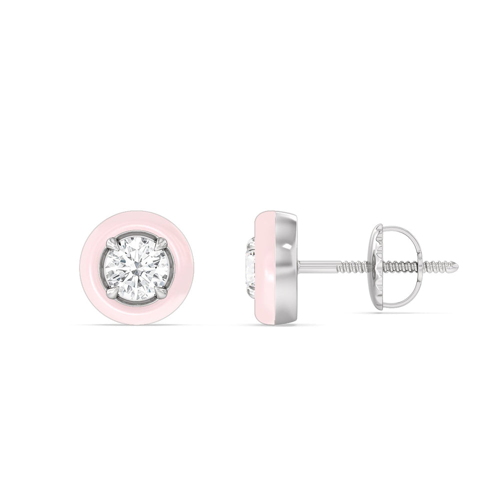 Round Bezel Studs in Ceramic with 14KT White Gold / Lilac Blush / 1/2 Cut Diamond in 14KT White Gold / Lilac Blush / 1/2 view 2
