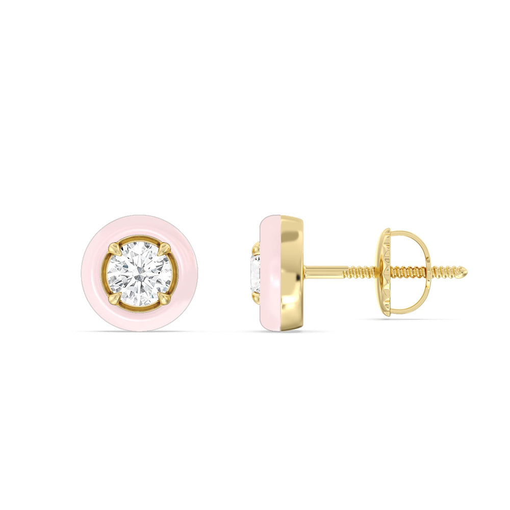 Round Bezel Studs in Ceramic with 14KT Yellow Gold / Lilac Blush / 1/2 Cut Diamond in 14KT Yellow Gold / Lilac Blush / 1/2 view 2
