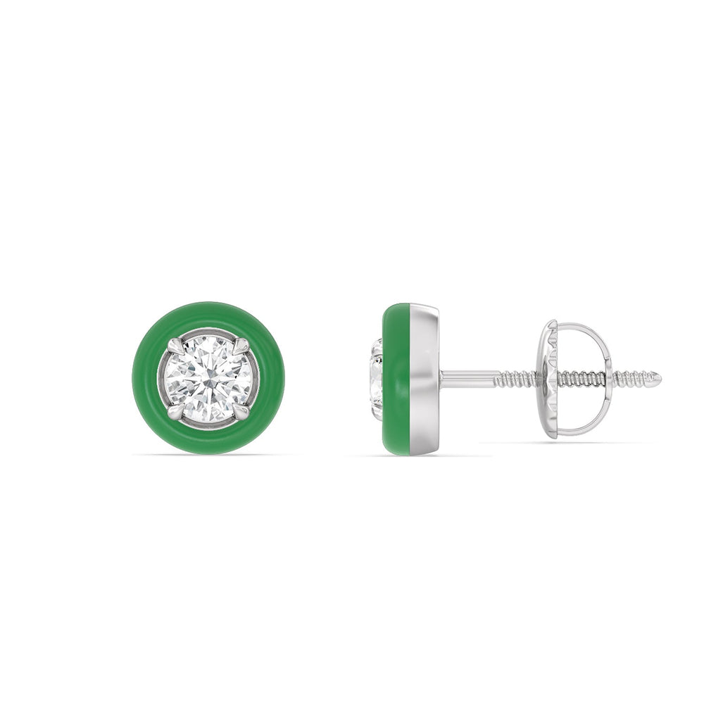 Round Bezel Studs in Ceramic with 14KT White Gold / Evergreen / 1/2 Cut Diamond in 14KT White Gold / Evergreen / 1/2 view 2
