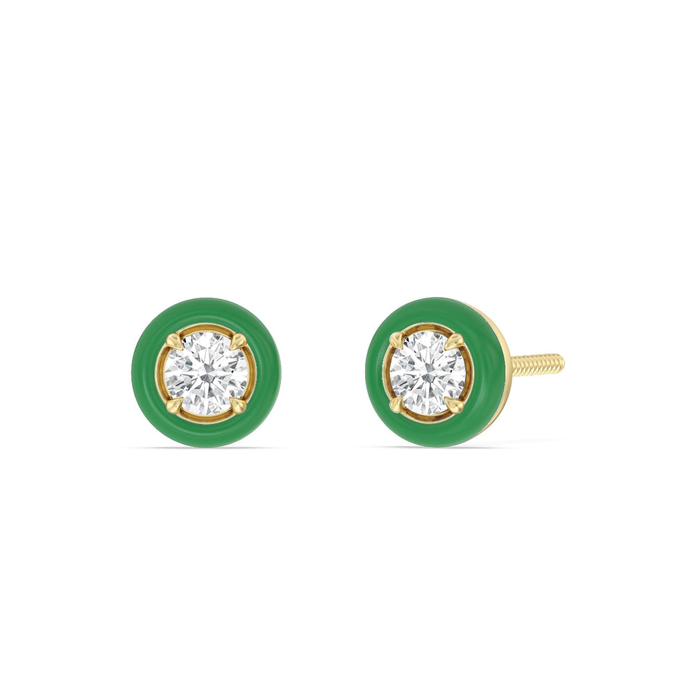 Round Bezel Studs in Ceramic with 14KT Yellow Gold / Evergreen / 1/2 Cut Diamond in 14KT Yellow Gold / Evergreen / 1/2 view 1
