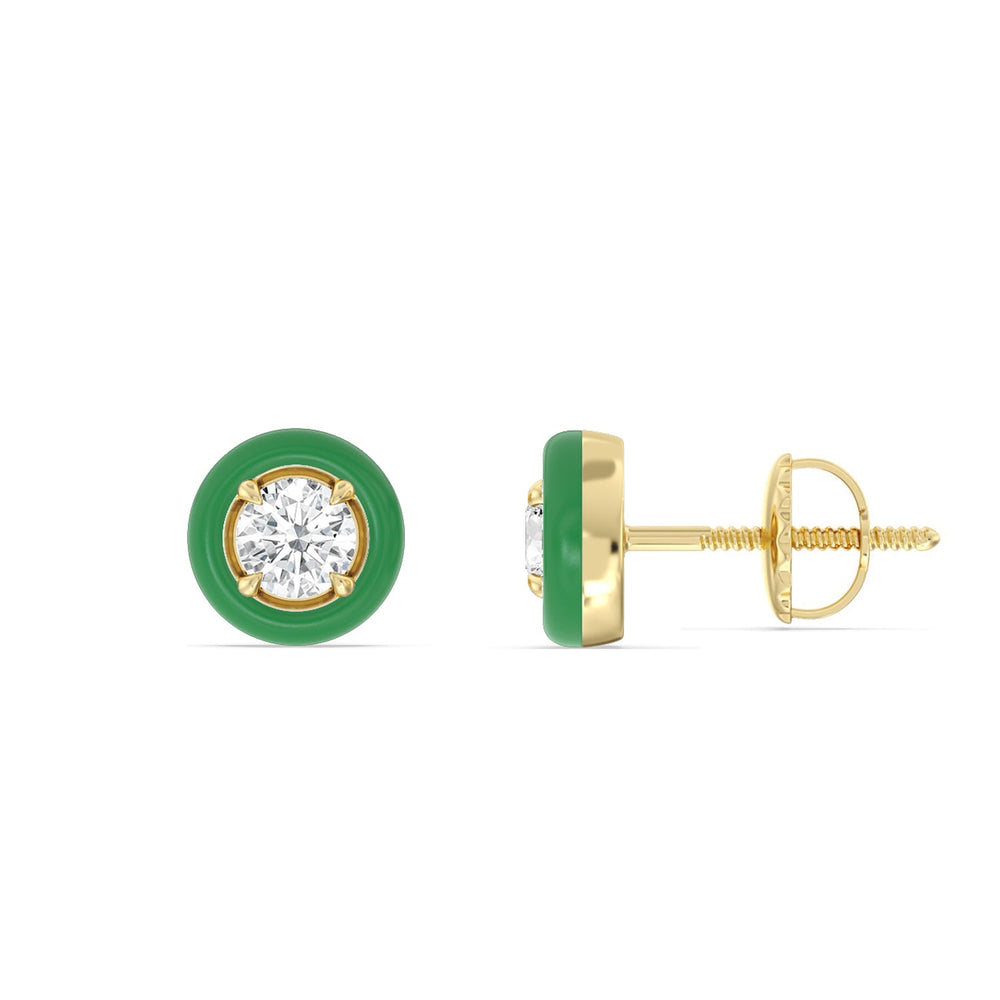 Round Bezel Studs in Ceramic with 14KT Yellow Gold / Evergreen / 1/2 Cut Diamond in 14KT Yellow Gold / Evergreen / 1/2 view 2
