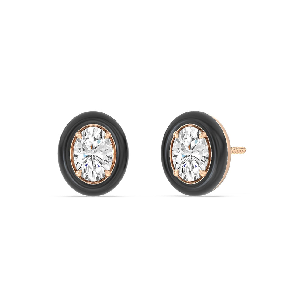 Oval Bezel Studs in Ceramic with 14KT Rose Gold / Midnight / 1/2 Cut Diamond in 14KT Rose Gold / Midnight / 1/2 view 1
