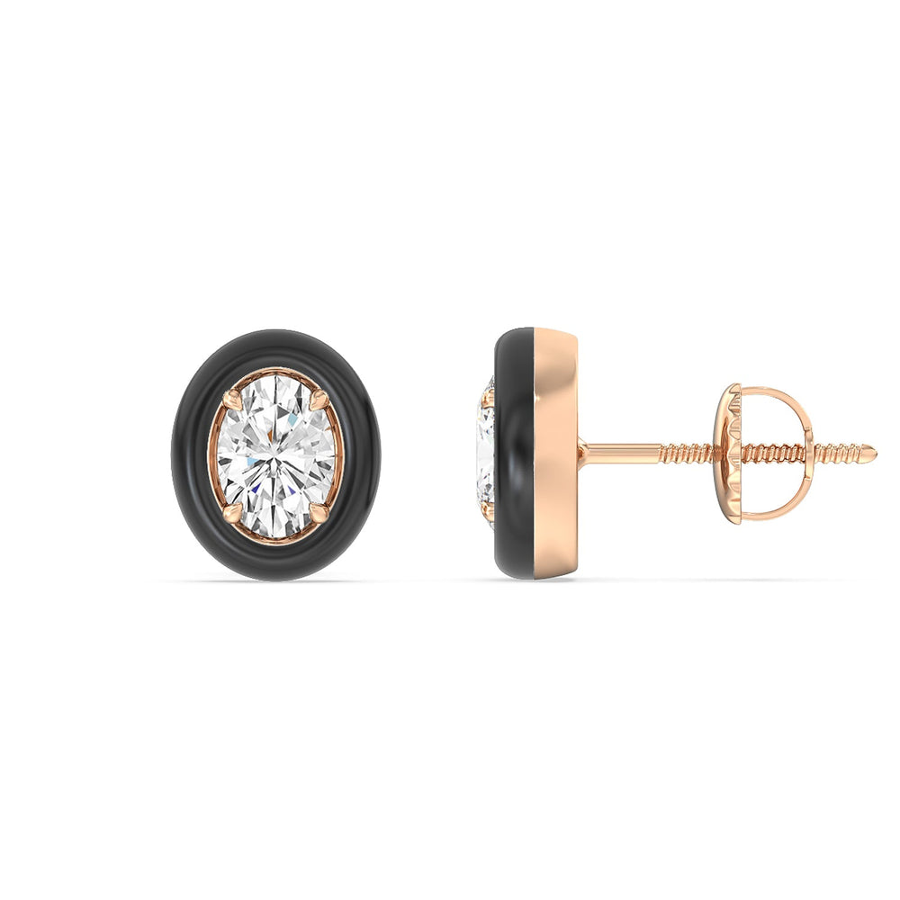 Oval Bezel Studs in Ceramic with 14KT Rose Gold / Midnight / 1/2 Cut Diamond in 14KT Rose Gold / Midnight / 1/2 view 2
