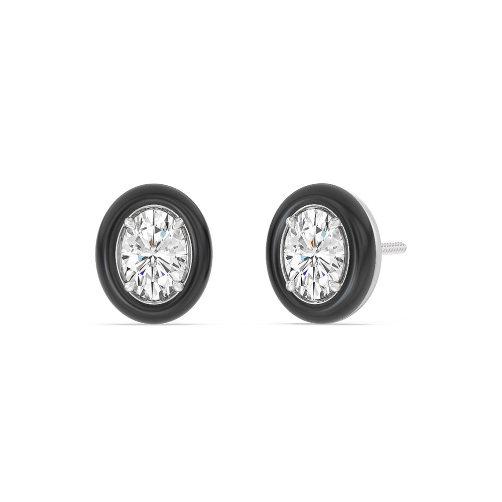 Oval Bezel Studs in Ceramic with 14KT White Gold / Midnight / 1/2 Cut Diamond in 14KT White Gold / Midnight / 1/2 view 1
