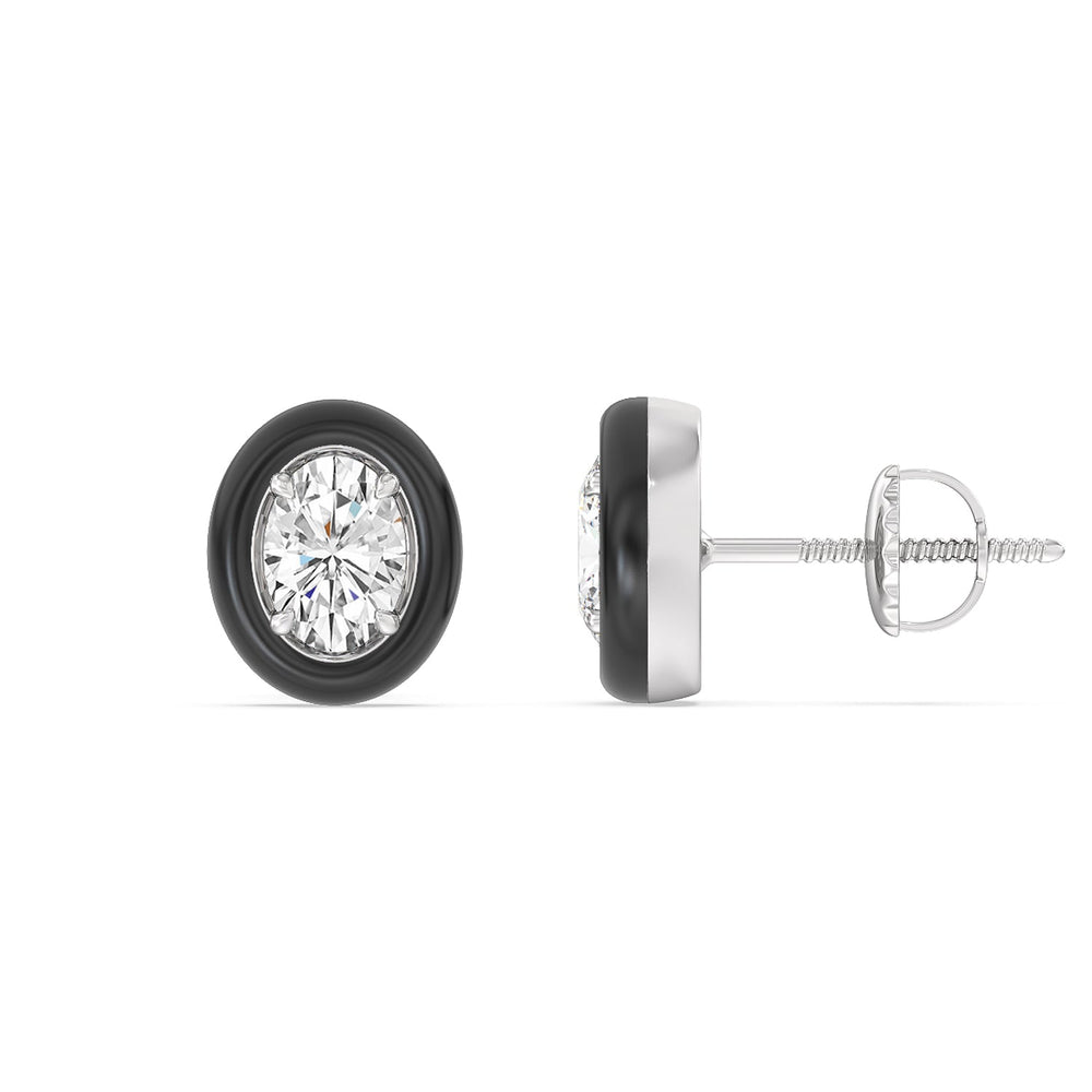 Oval Bezel Studs in Ceramic with 14KT White Gold / Midnight / 1/2 Cut Diamond in 14KT White Gold / Midnight / 1/2 view 2
