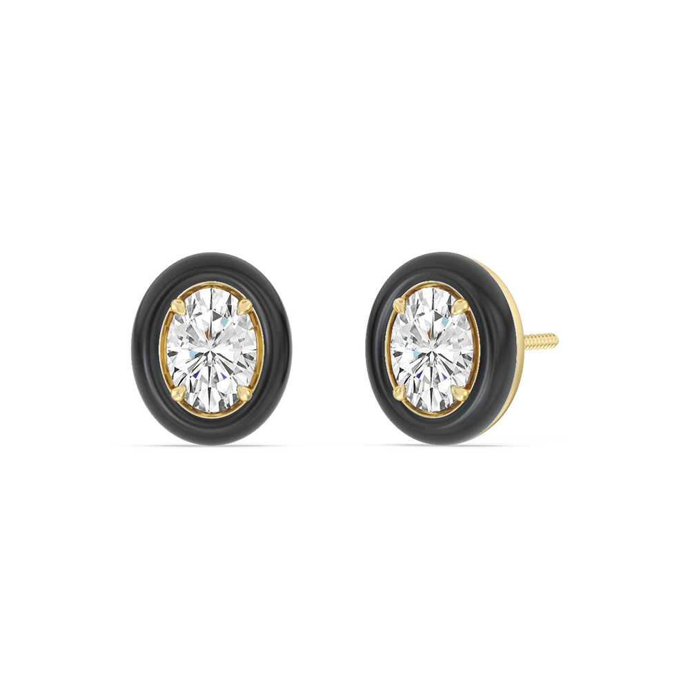 Oval Bezel Studs in Ceramic with 14KT Yellow Gold / Midnight / 1/2 Cut Diamond in 14KT Yellow Gold / Midnight / 1/2 view 1
