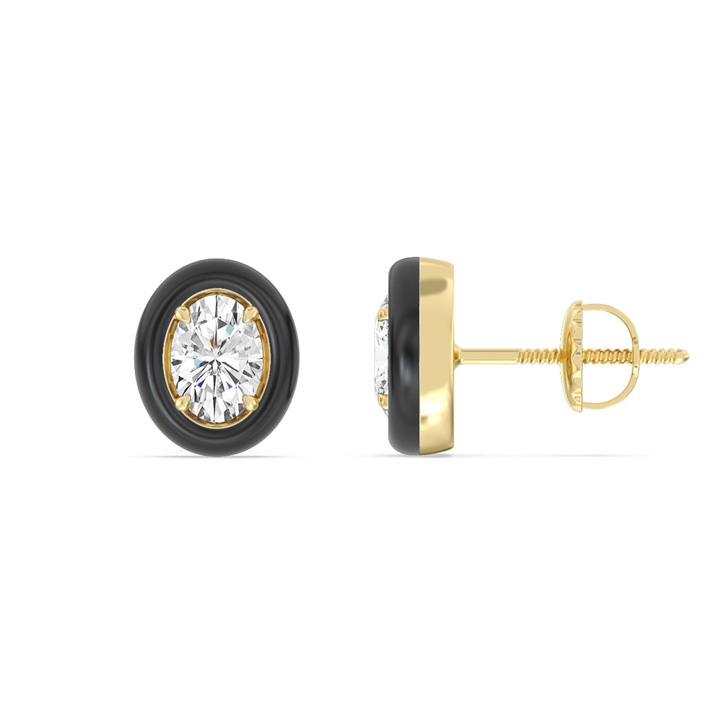 Oval Bezel Studs in Ceramic with 14KT Yellow Gold / Midnight / 1/2 Cut Diamond in 14KT Yellow Gold / Midnight / 1/2 view 2
