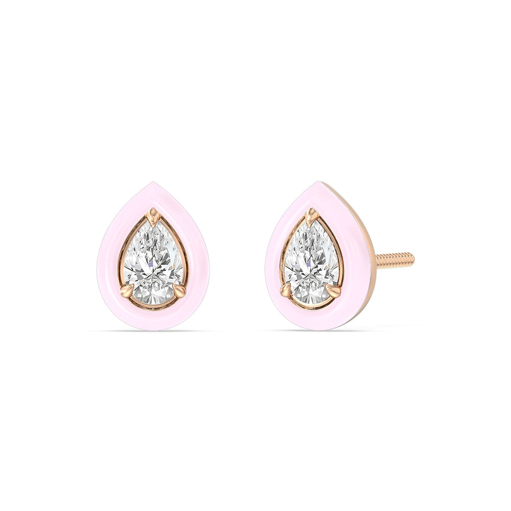 Pear Bezel Studs in Ceramic with 14KT Rose Gold / Lavender Rose / 1/2 Cut Diamond in 14KT Rose Gold / Lavender Rose / 1/2 view 1
