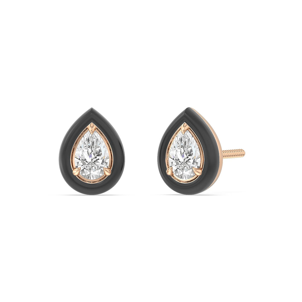Pear Bezel Studs in Ceramic with 14KT Rose Gold / Midnight / 1/2 Cut Diamond in 14KT Rose Gold / Midnight / 1/2 view 1
