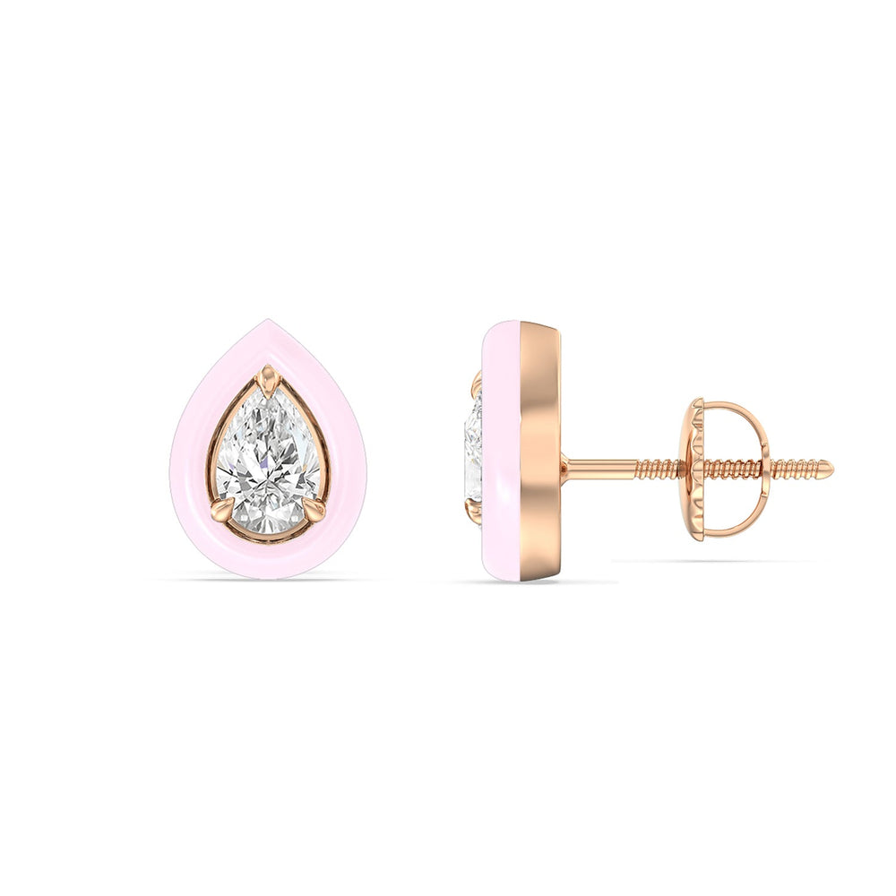 Pear Bezel Studs in Ceramic with 14KT Rose Gold / Lavender Rose / 1/2 Cut Diamond in 14KT Rose Gold / Lavender Rose / 1/2 view 2

