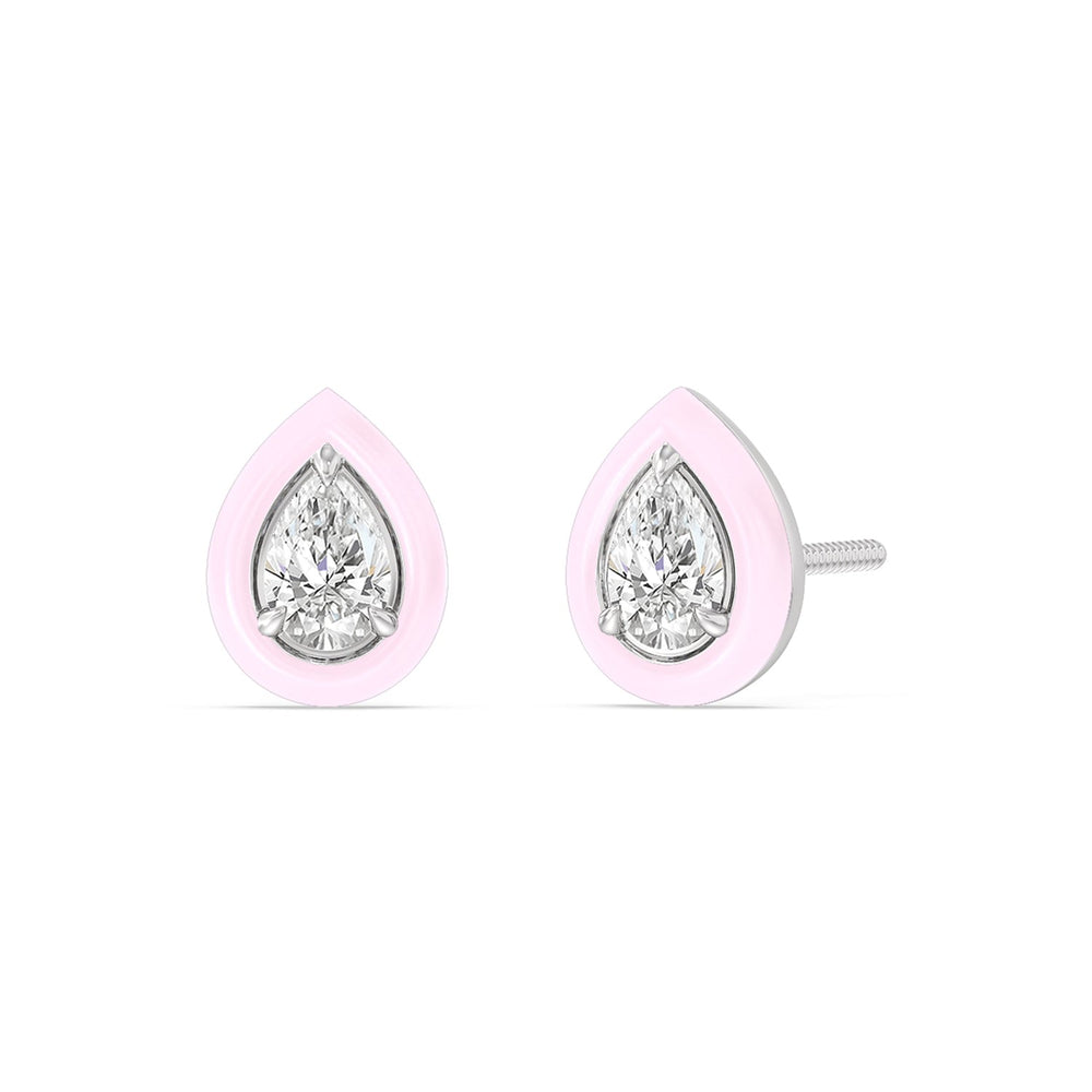 Pear Bezel Studs in Ceramic with 14KT White Gold / Lavender Rose / 1/2 Cut Diamond in 14KT White Gold / Lavender Rose / 1/2 view 1

