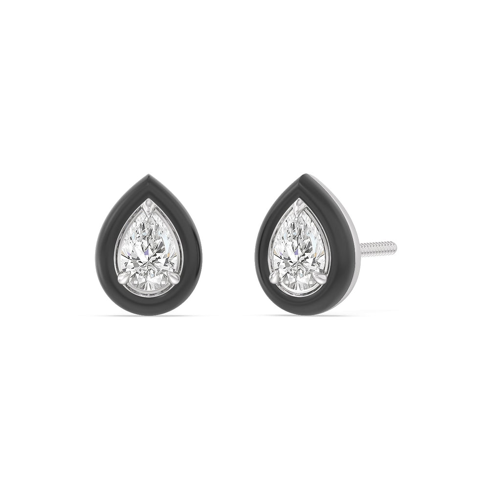 Pear Bezel Studs in Ceramic with 14KT White Gold / Midnight / 1/2 Cut Diamond in 14KT White Gold / Midnight / 1/2 view 1
