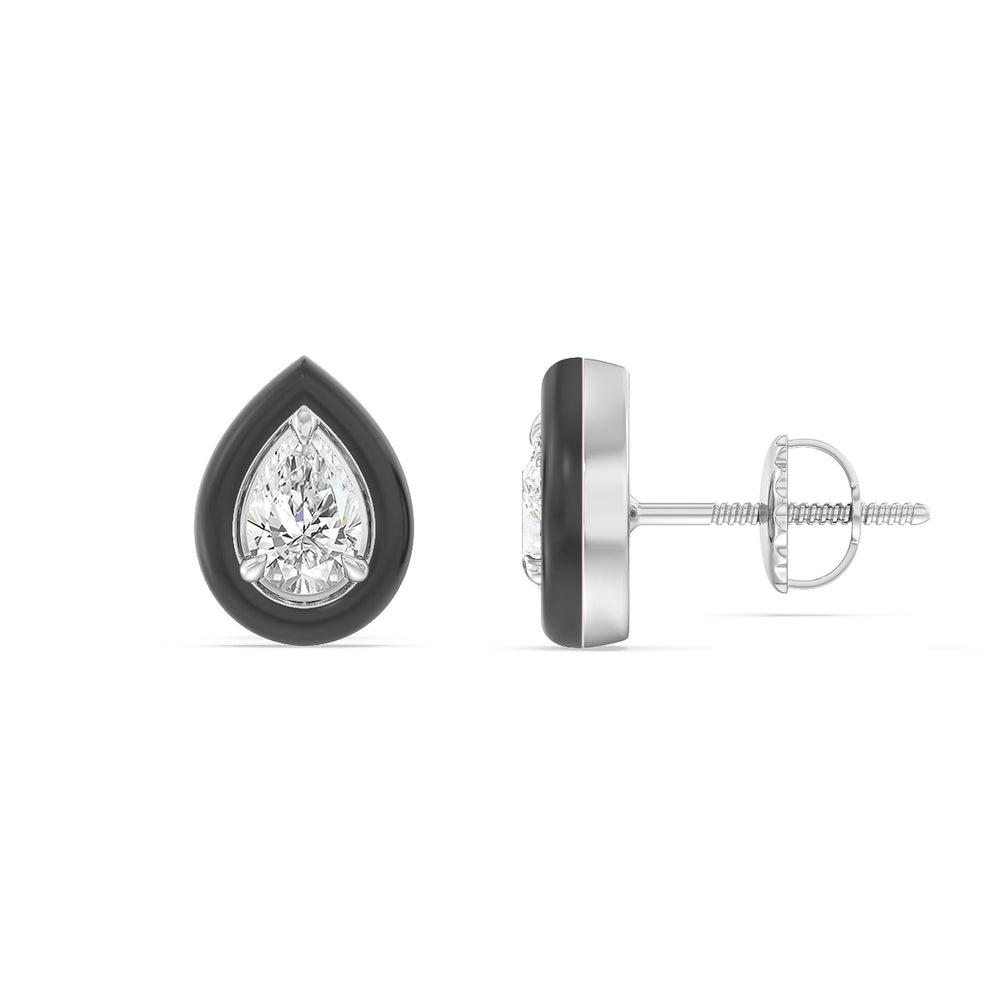 Pear Bezel Studs in Ceramic with 14KT White Gold / Midnight / 1/2 Cut Diamond in 14KT White Gold / Midnight / 1/2 view 2
