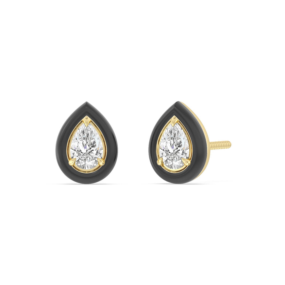 Pear Bezel Studs in Ceramic with 14KT Yellow Gold / Midnight / 1/2 Cut Diamond in 14KT Yellow Gold / Midnight / 1/2 view 1
