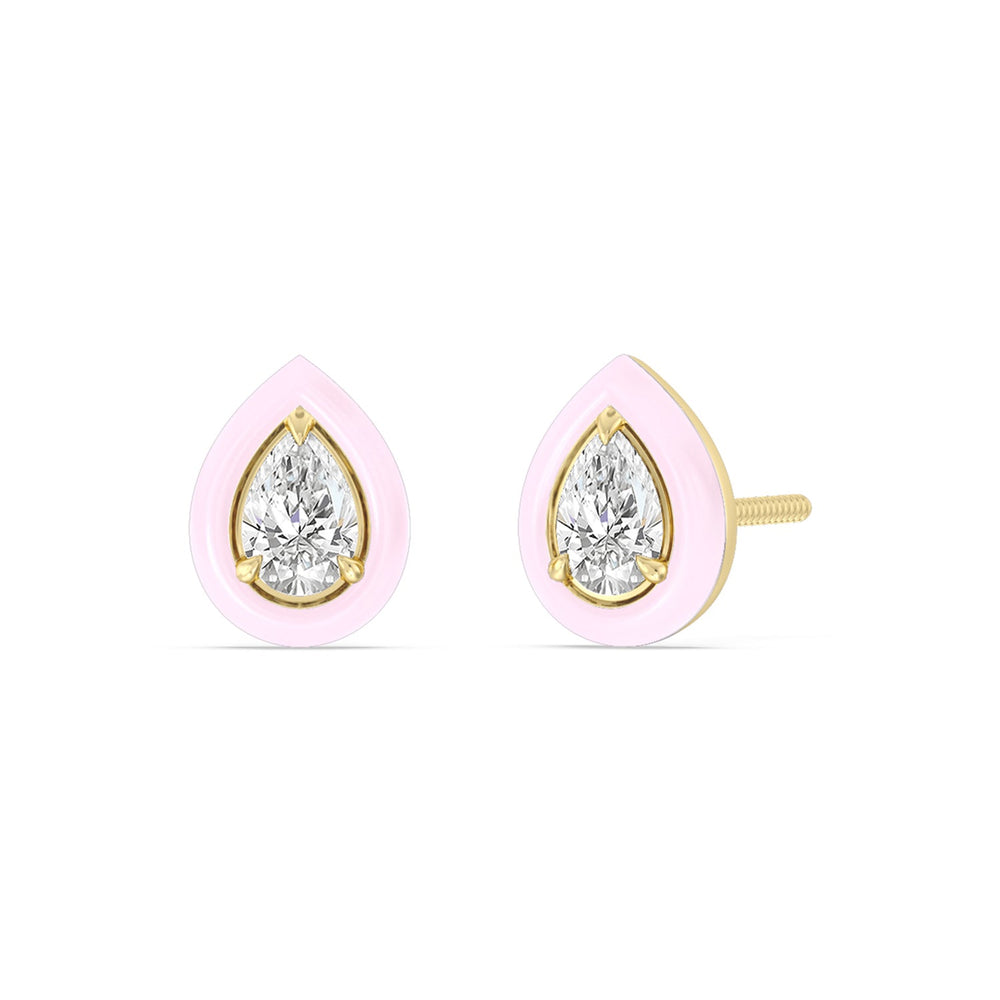 Pear Bezel Studs in Ceramic with 14KT Yellow Gold / Lavender Rose / 1/2 Cut Diamond in 14KT Yellow Gold / Lavender Rose / 1/2 view 1
