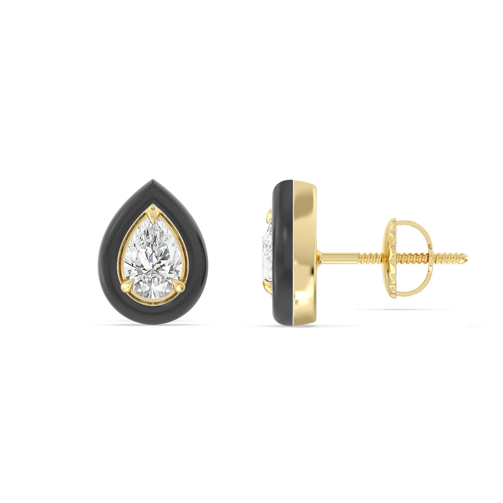 Pear Bezel Studs in Ceramic with 14KT Yellow Gold / Midnight / 1/2 Cut Diamond in 14KT Yellow Gold / Midnight / 1/2 view 2
