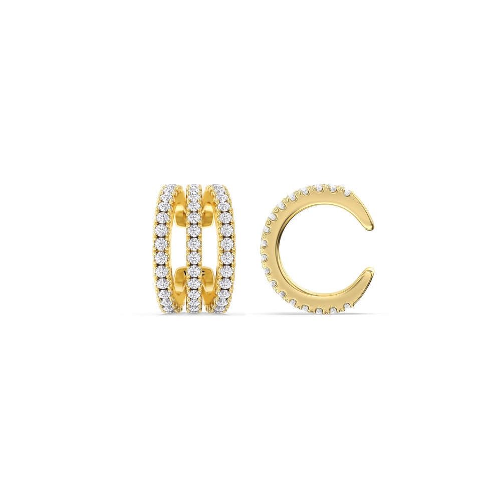 Tapered Trilogy Ear Cuffs with 14KT Yellow Gold / Pair Cut Diamond in 14KT Yellow Gold / Pair view 5
