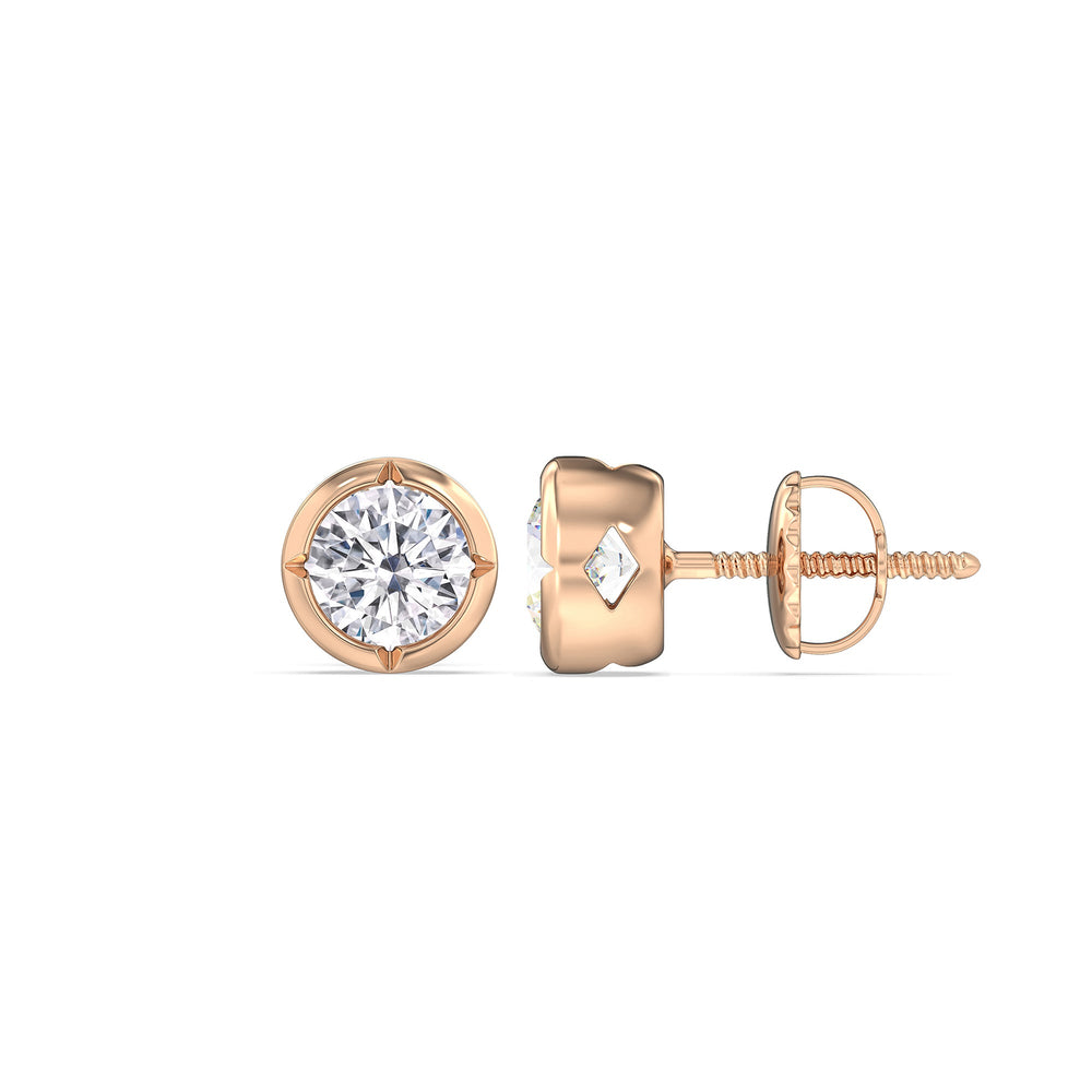 Kite Chamfered Bezel Stud Earrings with 14KT Rose Gold / Lab / 1/2 Cut Diamond in 14KT Rose Gold / Lab / 1/2 view 5
