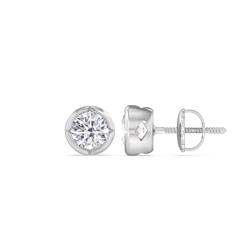 Kite Chamfered Bezel Stud Earrings with 14KT White Gold / Lab / 1/2 Cut Diamond in 14KT White Gold / Lab / 1/2 view 5
