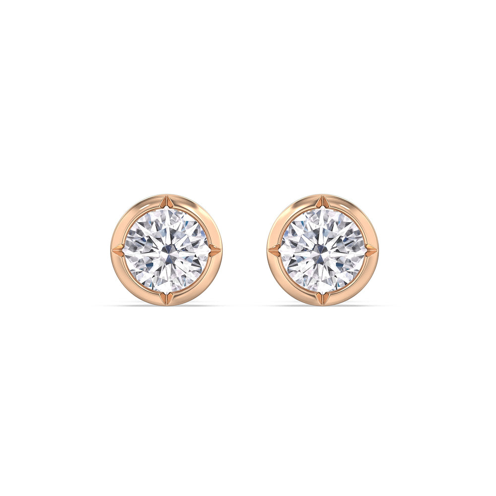 Kite Chamfered Bezel Stud Earrings with 14KT Rose Gold / Lab / 1 Cut Diamond in 14KT Rose Gold / Lab / 1 view 4
