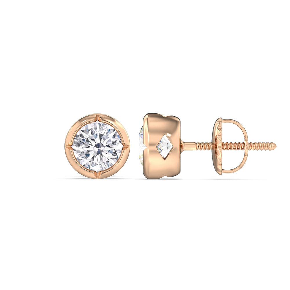 Kite Chamfered Bezel Stud Earrings with 14KT Rose Gold / Lab / 1 Cut Diamond in 14KT Rose Gold / Lab / 1 view 5
