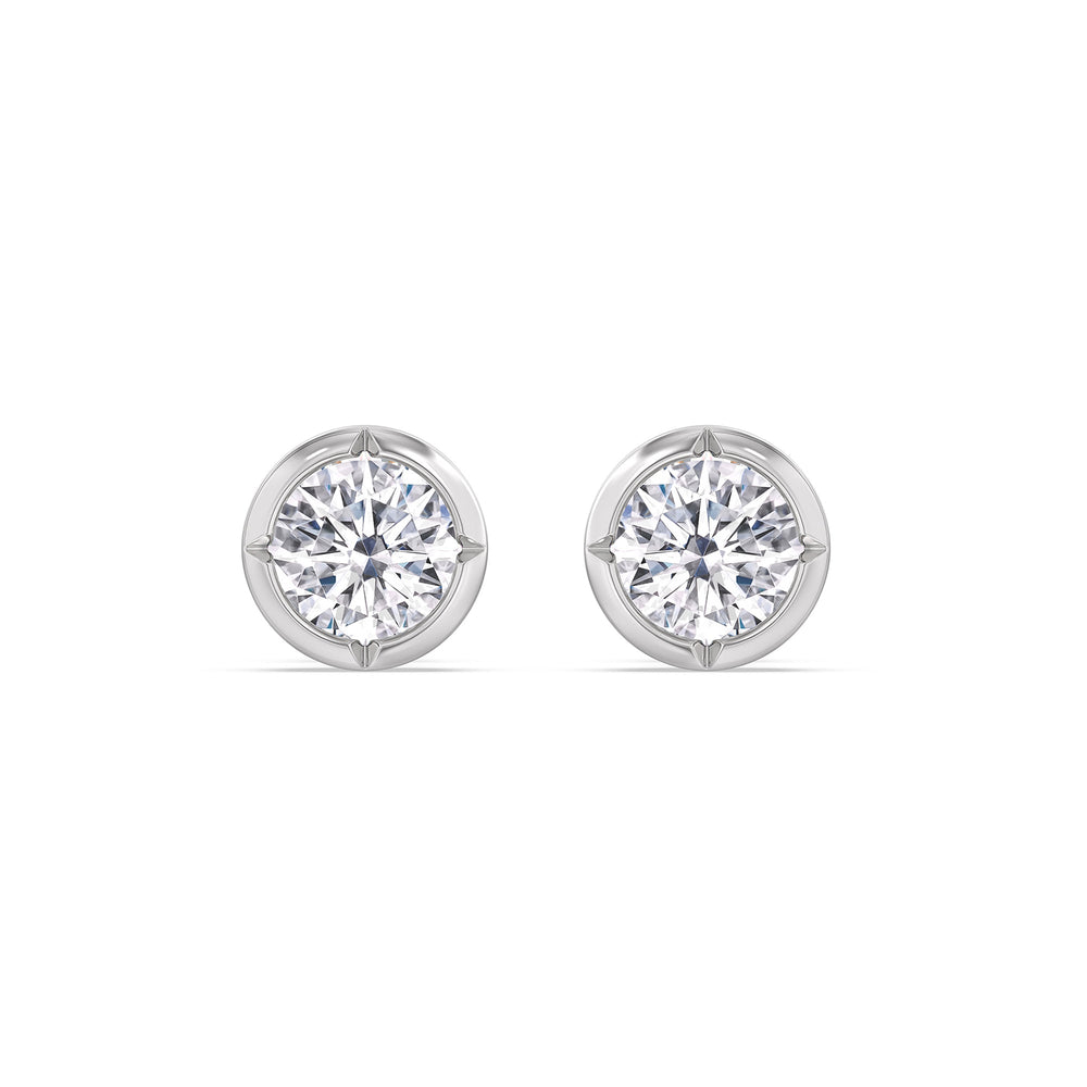 Kite Chamfered Bezel Stud Earrings with 14KT White Gold / Lab / 1 Cut Diamond in 14KT White Gold / Lab / 1 view 4
