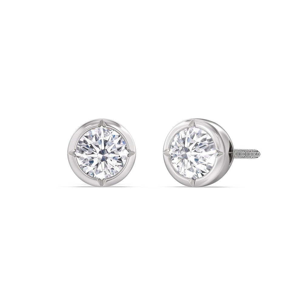 Kite Chamfered Bezel Stud Earrings with 14KT White Gold / Lab / 1 Cut Diamond in 14KT White Gold / Lab / 1 view 1
