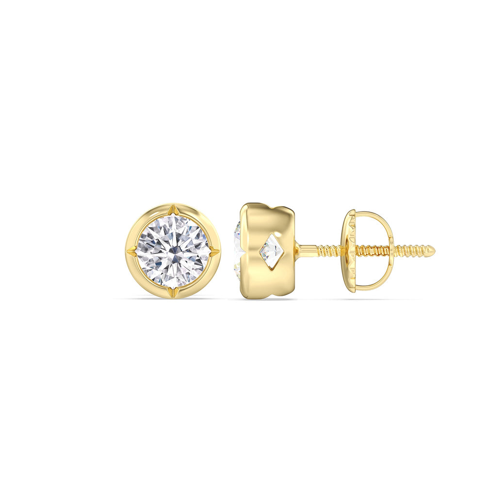 Kite Chamfered Bezel Stud Earrings with 14KT Yellow Gold / Lab / 1 Cut Diamond in 14KT Yellow Gold / Lab / 1 view 5
