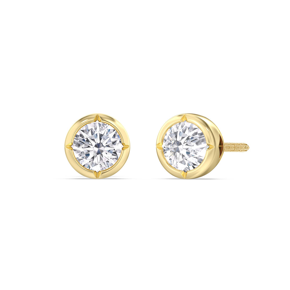 Kite Chamfered Bezel Stud Earrings with 14KT Yellow Gold / Lab / 1 Cut Diamond in 14KT Yellow Gold / Lab / 1 view 1
