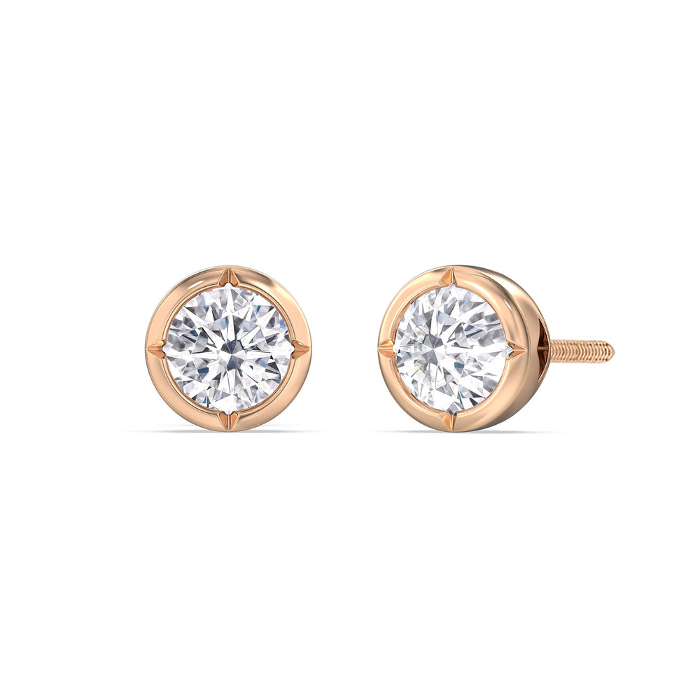 Kite Chamfered Bezel Stud Earrings with 14KT Rose Gold / Lab / 2 Cut Diamond in 14KT Rose Gold / Lab / 2 view 1

