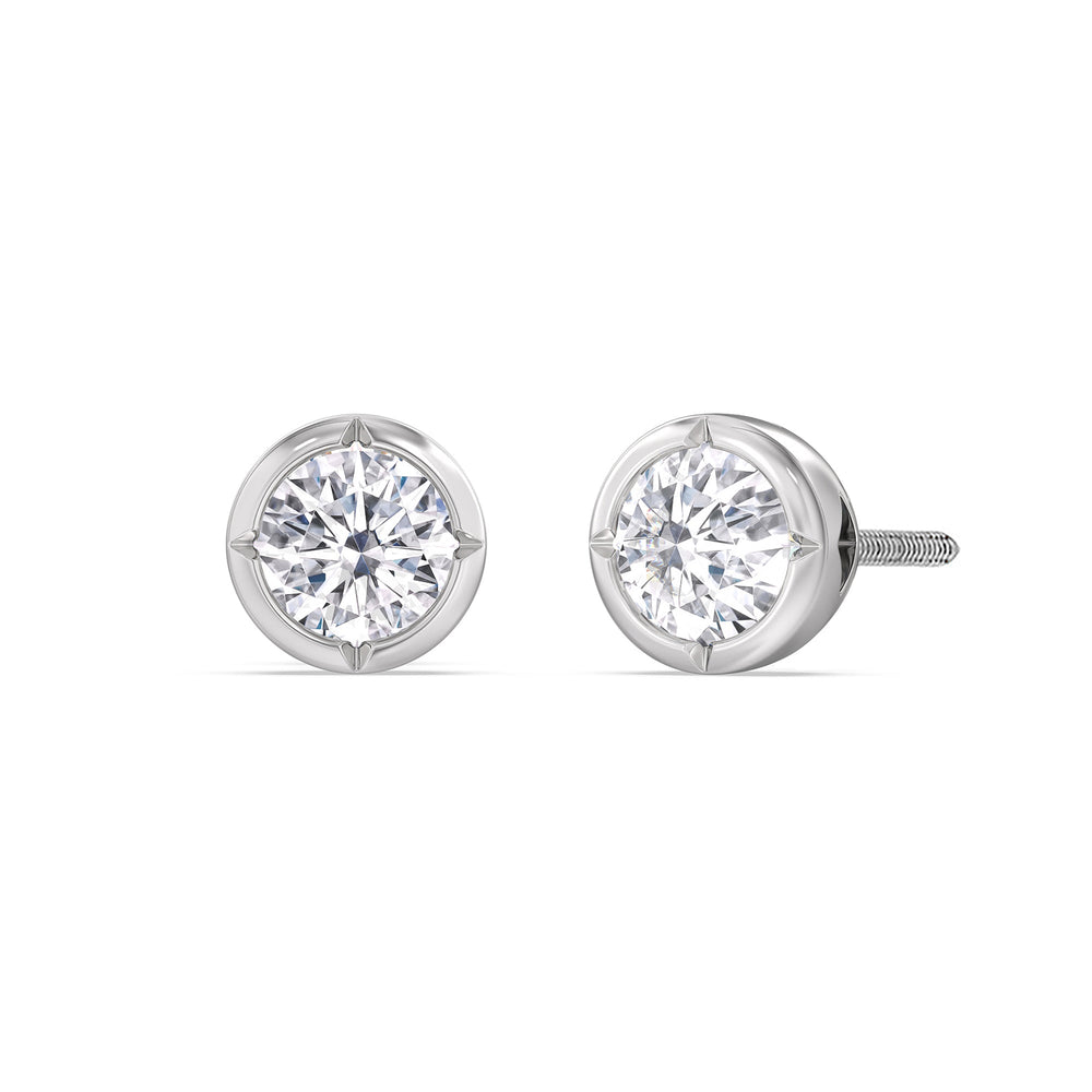 Kite Chamfered Bezel Stud Earrings with 14KT White Gold / Lab / 2 Cut Diamond in 14KT White Gold / Lab / 2 view 1
