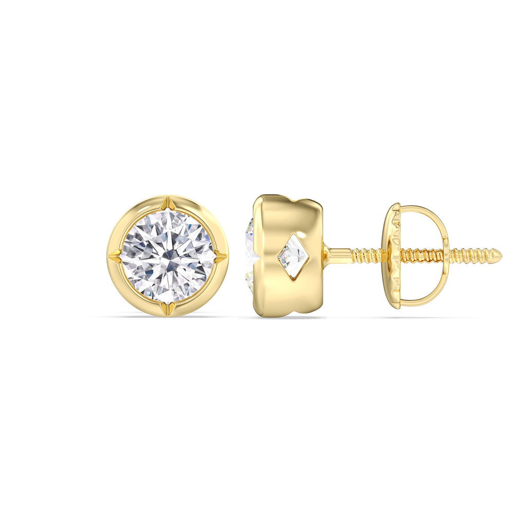 Kite Chamfered Bezel Stud Earrings with 14KT Yellow Gold / Lab / 2 Cut Diamond in 14KT Yellow Gold / Lab / 2 view 5
