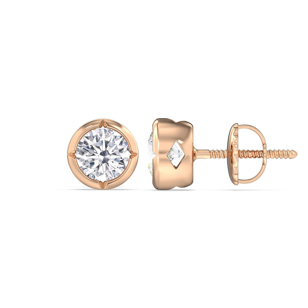 Kite Chamfered Bezel Stud Earrings with 14KT Rose Gold / Lab / 1 1/2 Cut Diamond in 14KT Rose Gold / Lab / 1 1/2 view 5
