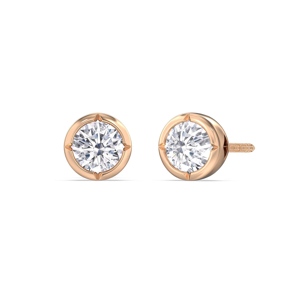 Kite Chamfered Bezel Stud Earrings with 14KT Rose Gold / Lab / 1 1/2 Cut Diamond in 14KT Rose Gold / Lab / 1 1/2 view 1
