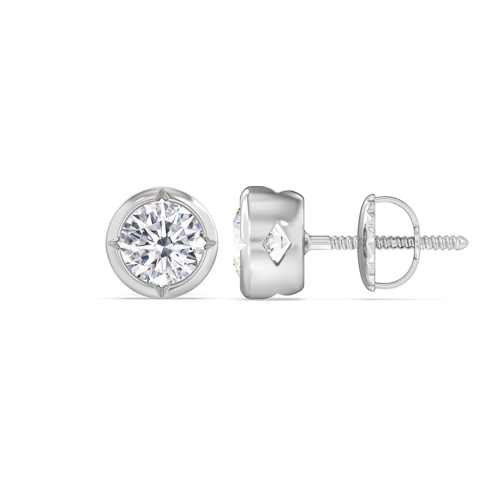 Kite Chamfered Bezel Stud Earrings with 14KT White Gold / Lab / 1 1/2 Cut Diamond in 14KT White Gold / Lab / 1 1/2 view 5
