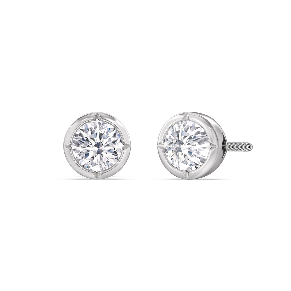 Kite Chamfered Bezel Stud Earrings with 14KT White Gold / Lab / 1 1/2 Cut Diamond in 14KT White Gold / Lab / 1 1/2 view 1
