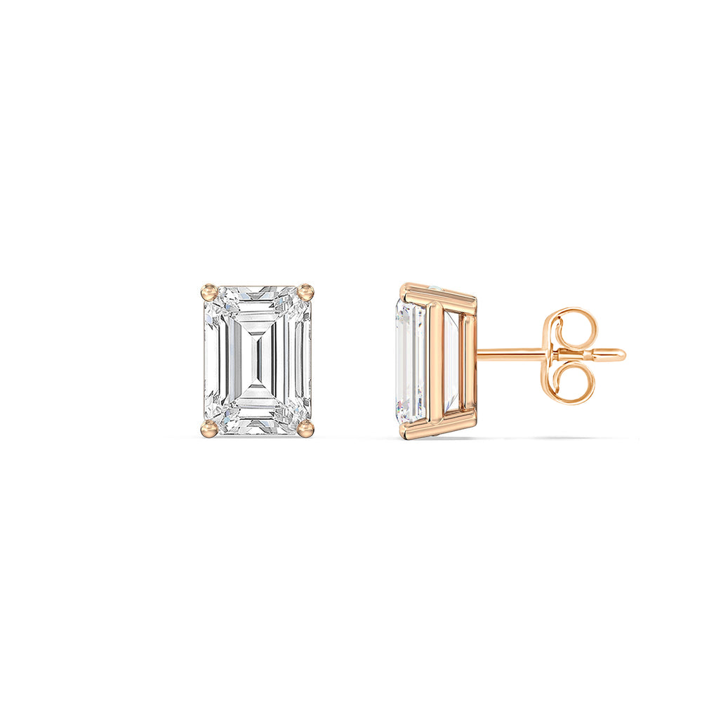 Classic Emerald Stud Earrings (F/G VS+) with 14KT Rose Gold / Lab / 1/2 Cut Diamond in 14KT Rose Gold / Lab / 1/2 view 5
