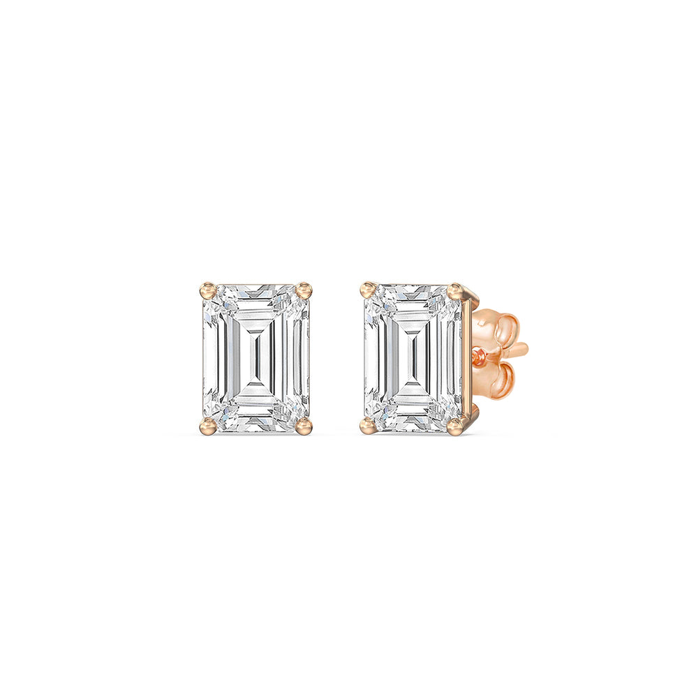 Classic Emerald Stud Earrings (F/G VS+) with 14KT Rose Gold / Lab / 1/2 Cut Diamond in 14KT Rose Gold / Lab / 1/2 view 1
