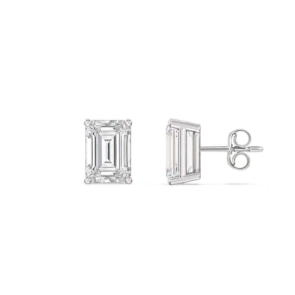 Classic Emerald Stud Earrings (F/G VS+) with 14KT White Gold / Lab / 1/2 Cut Diamond in 14KT White Gold / Lab / 1/2 view 5

